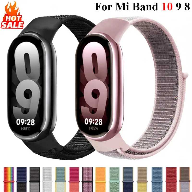 Нейлоновый ремешок с петлей для Xiaomi Mi Band 10 9 8, умный браслет, дышащий ремешок для часов Correa Mi Band 8 9 10, аксессуары для ремешков Аксессуары для часов