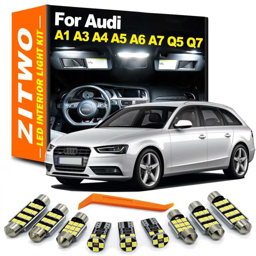 Полный комплект автомобильной светодиодной лампы внутреннего освещения для Audi A1 8X A3 8L 8P 8V A4 B5 B6 B7 B8 A5 A6 C5 C6 C7 A7 Q5 8R Q7 4L Аксессуары Автомобильные фары