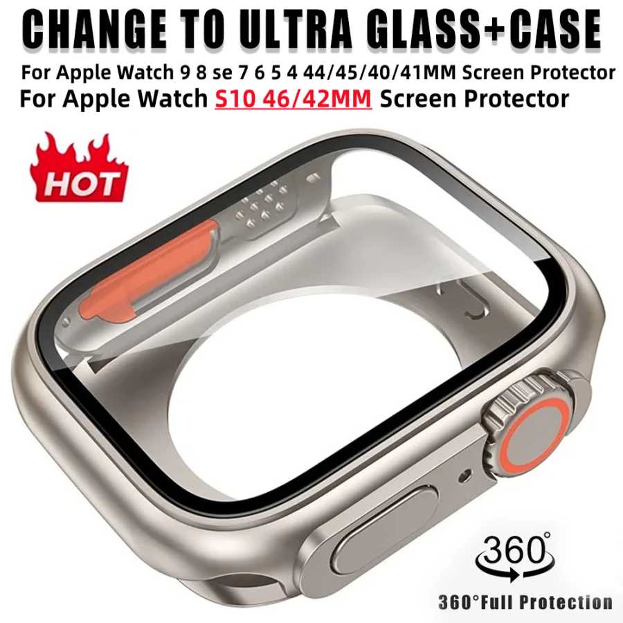 Защитная пленка для экрана Apple Watch 46 мм, 45 мм, 44 мм, 40 мм, 41 мм, 42 мм, жесткий чехол-бампер из поликарбоната для iWatch 10, 9, 8, 7, SE, 6, 5, превращающий их в Ultra Аксессуары для часов