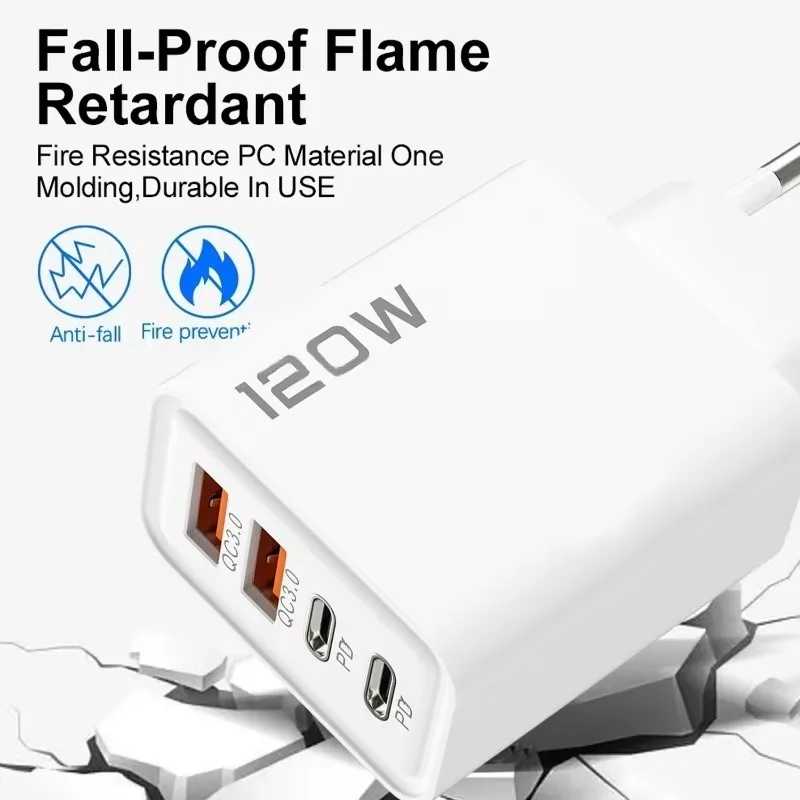 Фотография №3 товара 120 Вт 4-портовое зарядное устройство USB типа C, кабель для