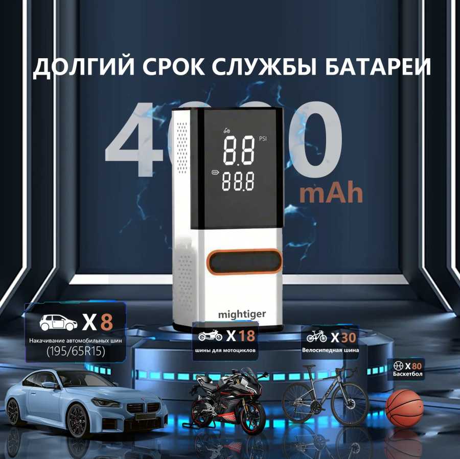 Фотография №3 товара Портативный беспроводной автомобильный воздушный насос 12 В 150 фунтов на
