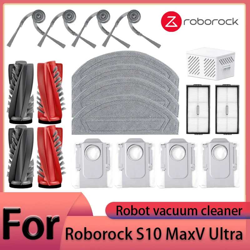 Аксессуары для робота-пылесоса Roborock S10 MaxV Ultra: основная щетка, боковая щетка, HEPA-фильтр, салфетки для влажной уборки, мешок для сбора пыли, запасные части Запчасти для бытовой техники