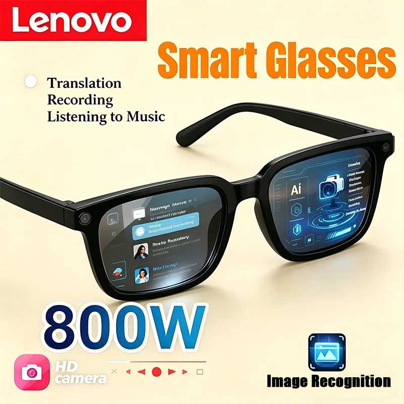 Умные очки Lenovo AI с функцией перевода, HD-камерой 8 МП, записью видео 4K, Bluetooth, записью звонков, музыкой, умные солнцезащитные очки, новинка 2026 года Умная электроника