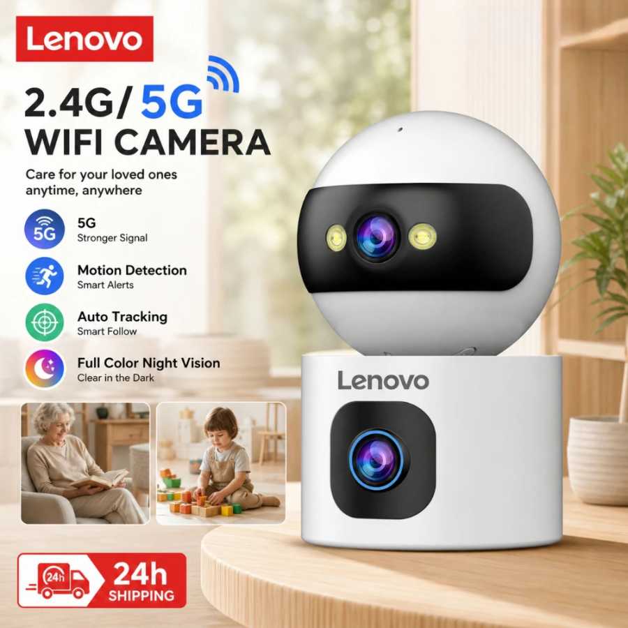 Камера видеонаблюдения Lenovo с двумя объективами HD, 8 МП, Wi-Fi, для помещений, с автоматическим отслеживанием, цветным ночным видением, аудио- и видеозаписью Видеонаблюдение