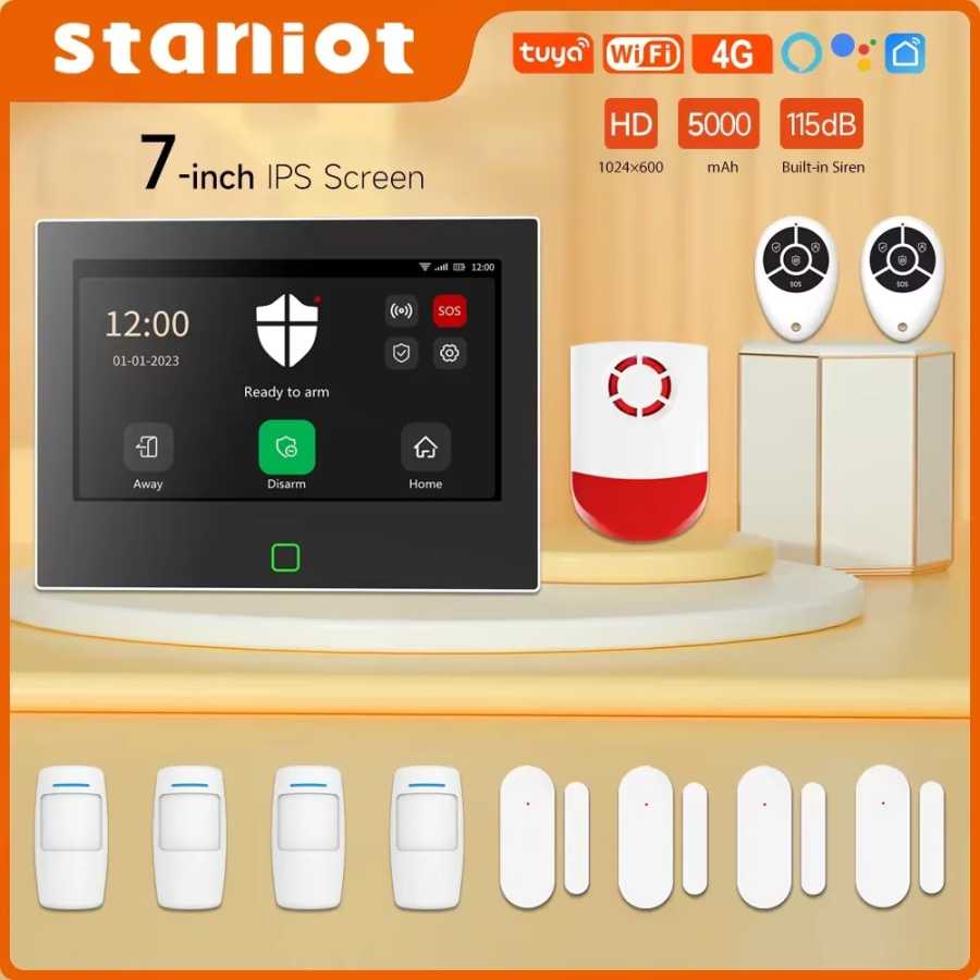 Staniot 7 дюймов домашняя сигнализация беспроводная WiFi 4G Tuya Smart Security Protection Kit встроенный 115 дБ громче сирена 5 Доступ к автоматизации здания