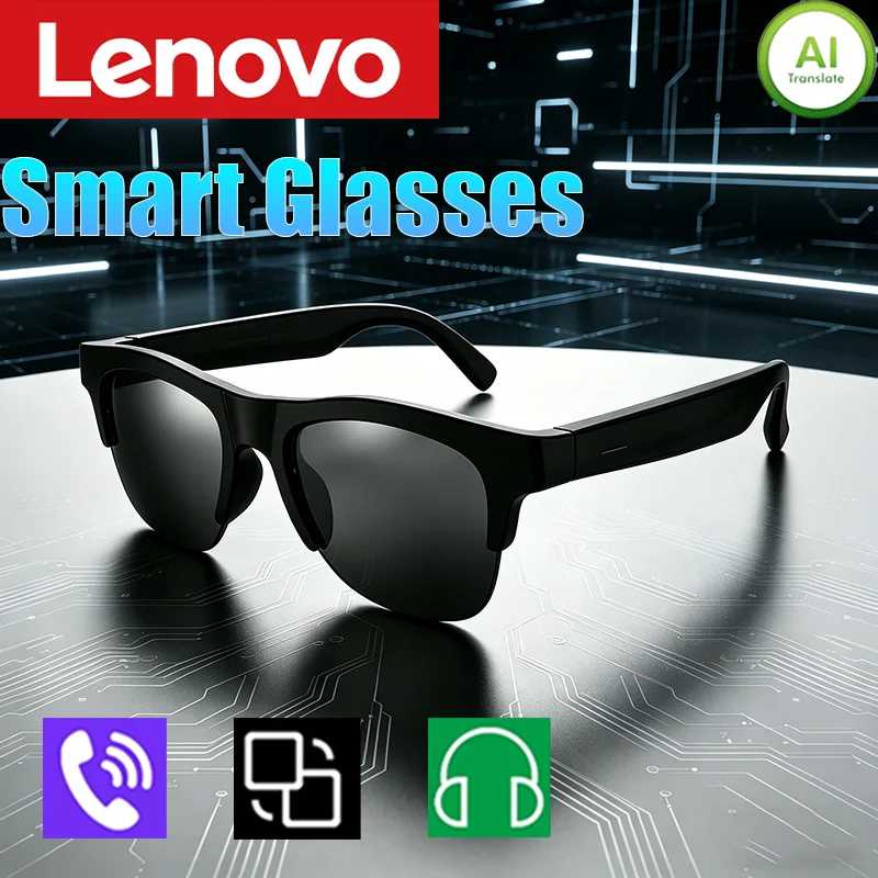 Умные очки Lenovo с голосовым помощником, сенсорным управлением музыкой, Bluetooth-вызовами, для активного отдыха, модные солнцезащитные очки для мужчин и женщин, новинка 2026 года Умная электроника