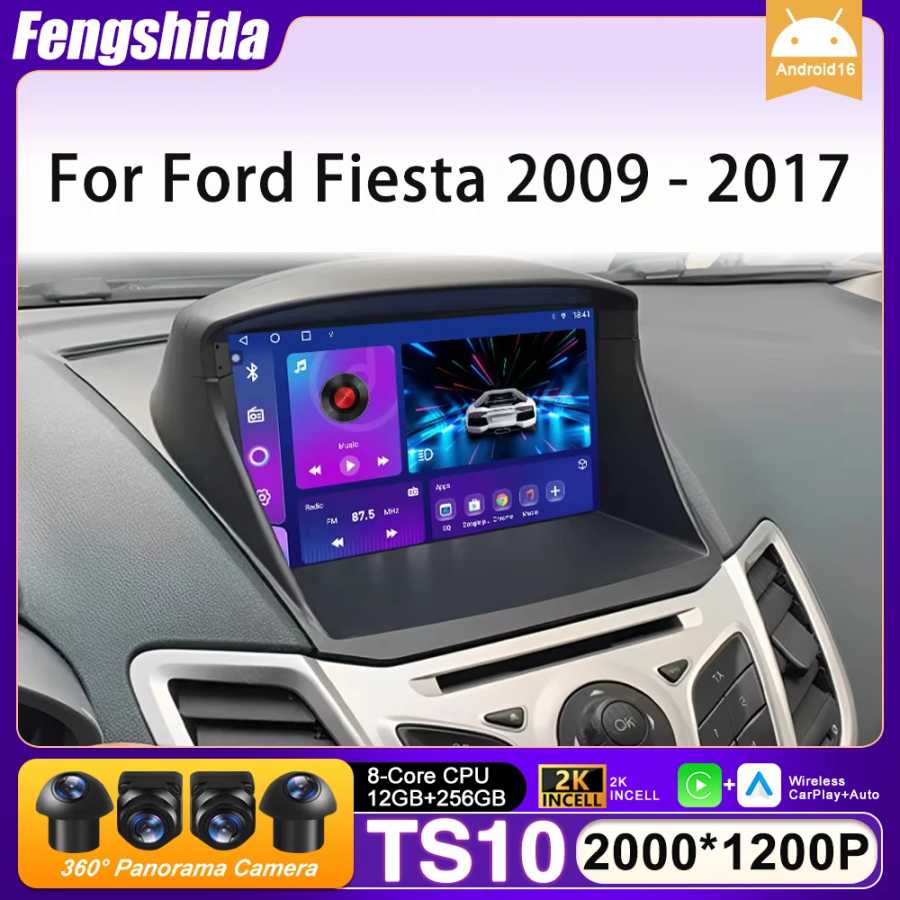 Автомагнитола Android 16 для Ford Fiesta 2009-2017 с GPS-навигацией, Android Auto, CarPlay, Wi-Fi, видео, стерео, экраном, 4G, без 2DIN Автоэлектроника