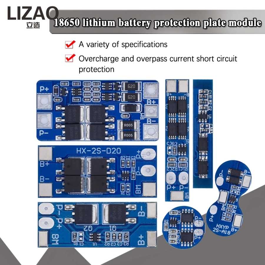 Фотография №4 товара Плата защиты Li-ion аккумуляторов LIZAO 2S 3A-20A 7.4V/8.4V 18650, BMS