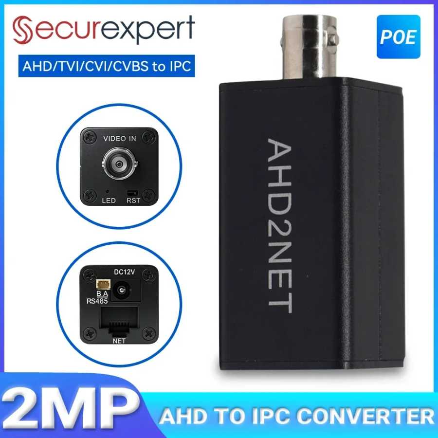 Конвертер Securexpert аналоговый-IP AHD TVI CVI CVBS 1080P ONVIF RTSP RJ45 POE, видеокодер для систем видеонаблюдения CCTV NVR Видеонаблюдение