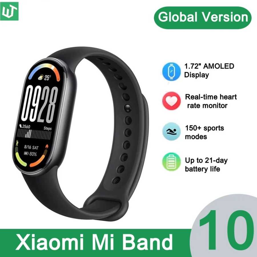 Глобальная версия Xiaomi Smart Band 10, спортивный браслет, 1,72 дюйма, AMOLED, 21 день, аккумулятор, кислород в крови, фитнес-трекер, 5 атм, наручные часы Mi 