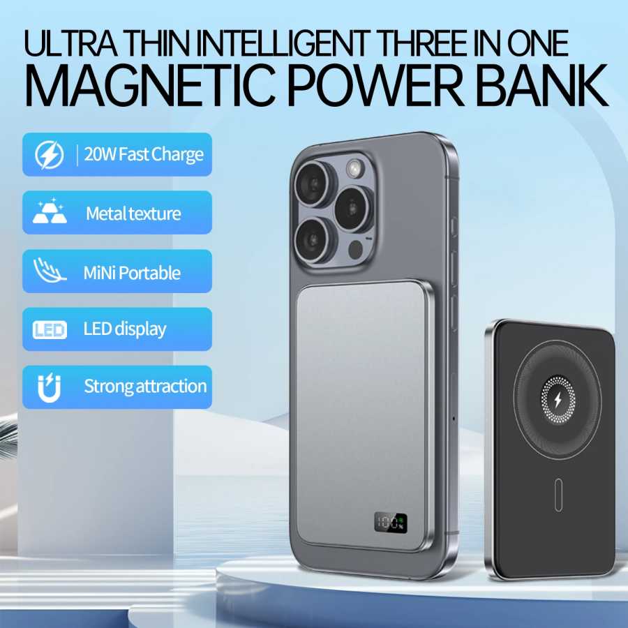 Новое ультратонкое магнитное зарядное устройство Powerbank из сплава, беспроводное быстрое зарядное устройство для iPhone 16, 15, 14, 13, 12, резервный аккумулятор для Magsafe Аксессуары для мобильных телефонов