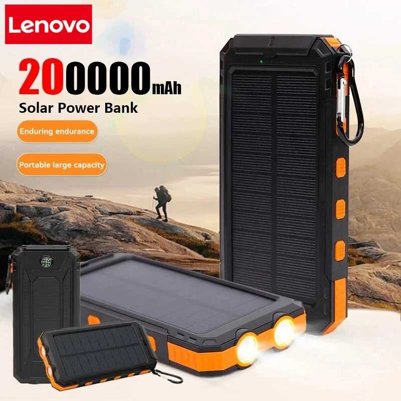 Портативный внешний аккумулятор Lenovo 200000 мАч на солнечной энергии с мощной LED-подсветкой для iPhone и Huawei Аксессуары для мобильных телефонов