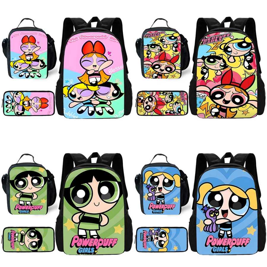 Детский милый школьный рюкзак с героями аниме Powerpuffs Girlss, сумки для обеда, сумки для карандашей, лучший подарок для девочек Детский Сумки