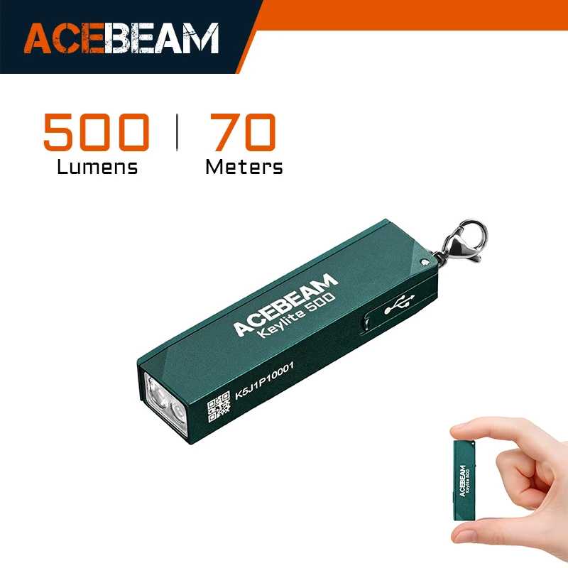 Фонарь-брелок ACEBEAM Keylite 500 EDC, аккумуляторный, с режимом стробоскопа для самообороны, двойной светодиодный фонарь для кемпинга и работы Портативное освещение