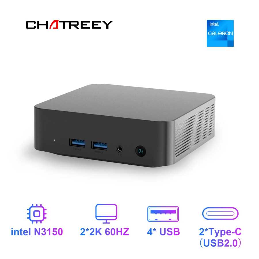 Мини-ПК Chatreey T9 N3150 WIFI5 с Windows 11, ультракомпактный карманный компьютер, два SSD, 2K 60 Гц, RGB-выход Мини-ПК