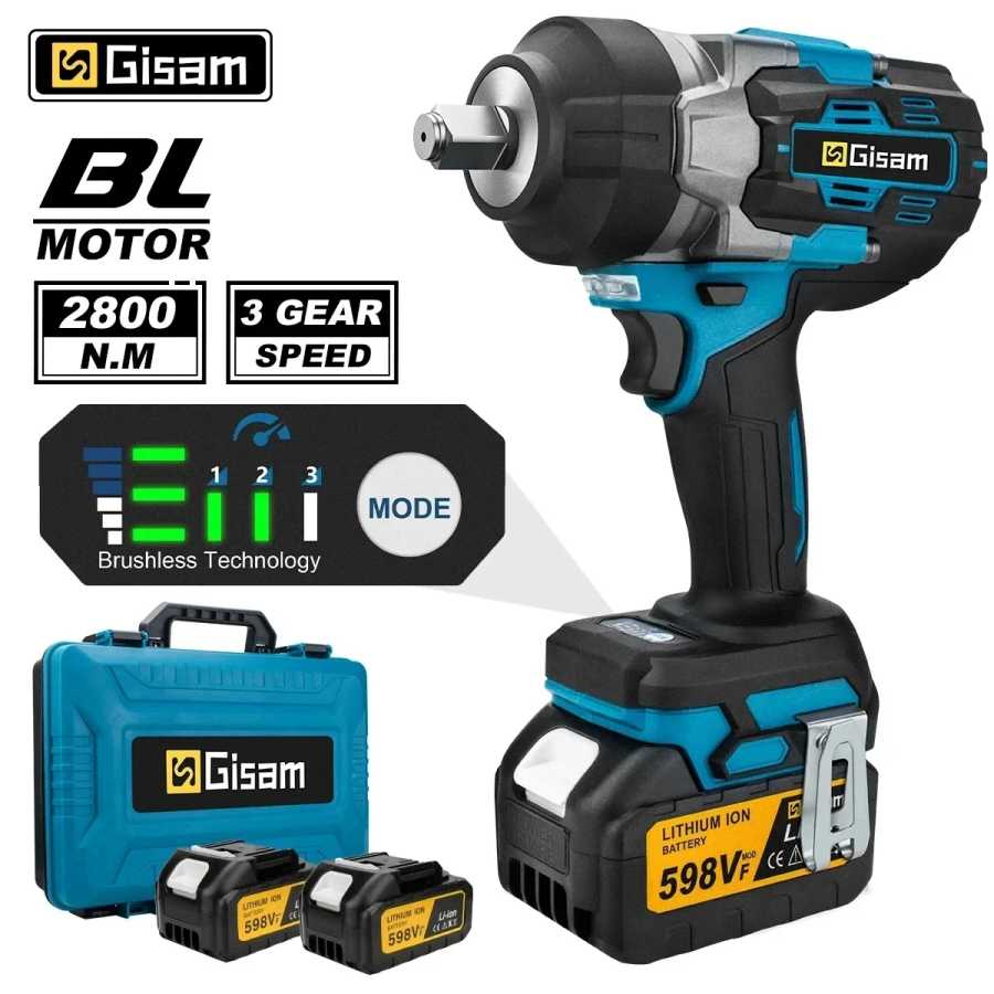 Gil&eacute; 2800N.M Бесщеточный электрический ключ 1/2 дюйма Аккумуляторный ударный гайковерт Электрическая отвертка Дрель для Makita 18 В Батарейный штифт Электрические инструменты