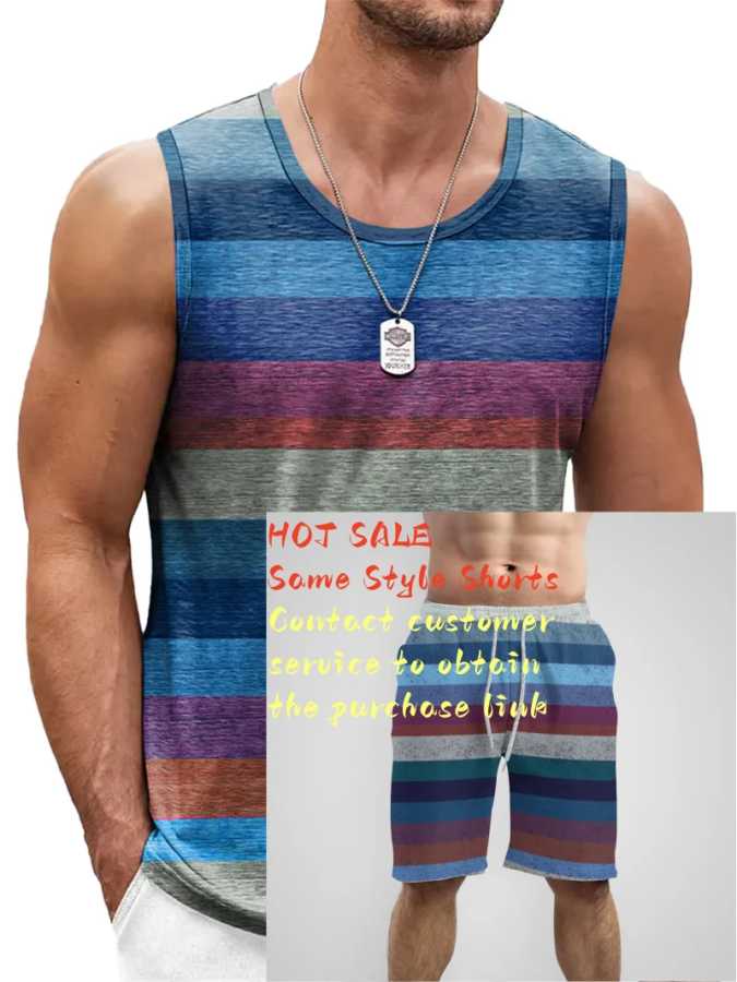 Фотография №4 товара Retro Striped Graphic Tank Tops For Men Fashion Casual Summer