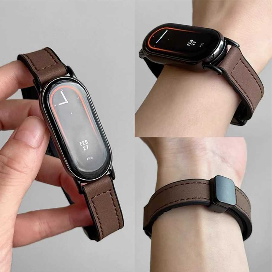 Кожаный ремешок с магнитной застежкой для Xiaomi Smart Band 10 9 8 NFC, браслет-ремешок для Xiaomi Mi Band 9 8, сменный ремешок Аксессуары для часов