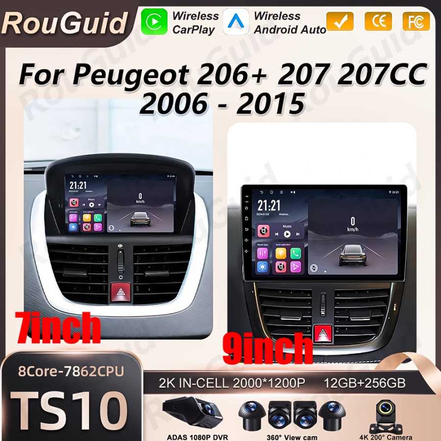 Автомагнитола Android 16 для Peugeot 206+ 207 207CC 2006-2015 с CarPlay, мультимедийный проигрыватель, GPS-навигация, DSP, экран для автомобиля Автоэлектроника