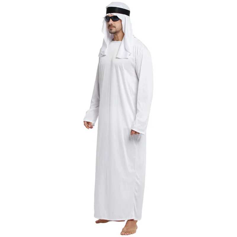 Мужской наряд Арабский халат Uae для мужчин с длинными рукавами Арабский мусульманский Ближний Восток с круглым вырезом Дубай Тобе Длинная Абая с ремешком на голову Модная одежда на Ближнем Востоке