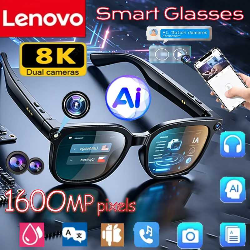 Умные очки Lenovo 8K AI: НОВЫЕ солнцезащитные очки с AI-переводом, Bluetooth-звонками, музыкальным плеером, управлением камерой и защитой от синего света Умная электроника