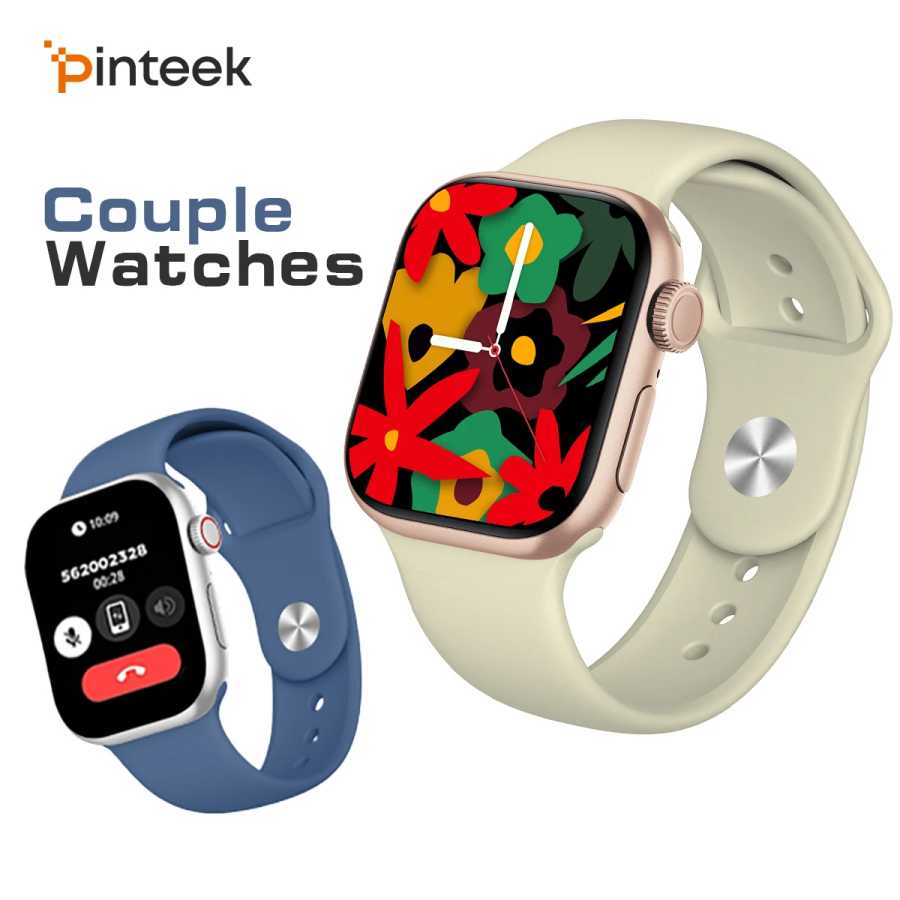 Pinteek Mini Smartwatch A10 Пара часов, Bluetooth-вызов, спортивный режим 107, мониторинг сердечного ритма и сна, IP68, голос AI Часы для пар