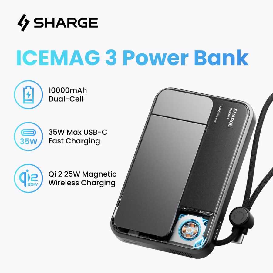 Портативное зарядное устройство SHARGE Qi 2.2 25W с быстрой беспроводной зарядкой, 10000 мАч, кабель Type-C для MagSafe, внешний аккумулятор Аксессуары для мобильных телефонов
