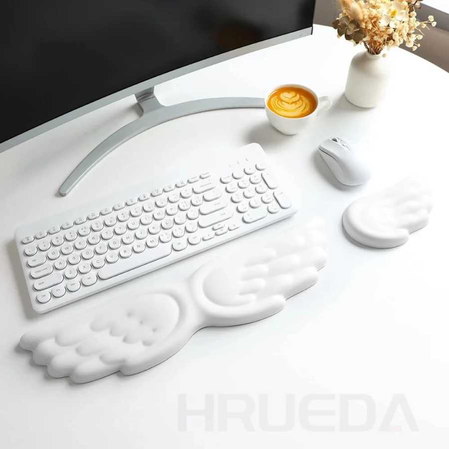 Подставка для запястья для клавиатуры и мыши с крыльями ангела, набор ковриков для мыши из пены с эффектом памяти, поддержка запястья, эргономичная, нескользящая, для компьютера, ноутбука, легкого набора текста Компьютерная периферия