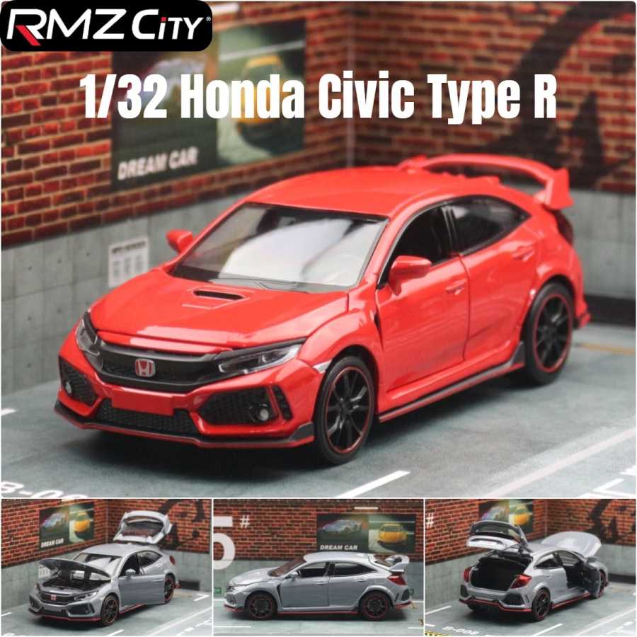 1/32 Honda Civic Type R игрушечный автомобиль для детей, литая под давлением миниатюрная модель, откатные двери, открывающийся звук, свет, коллекция, подарок для мальчиков Играйте в транспортные средства и модели