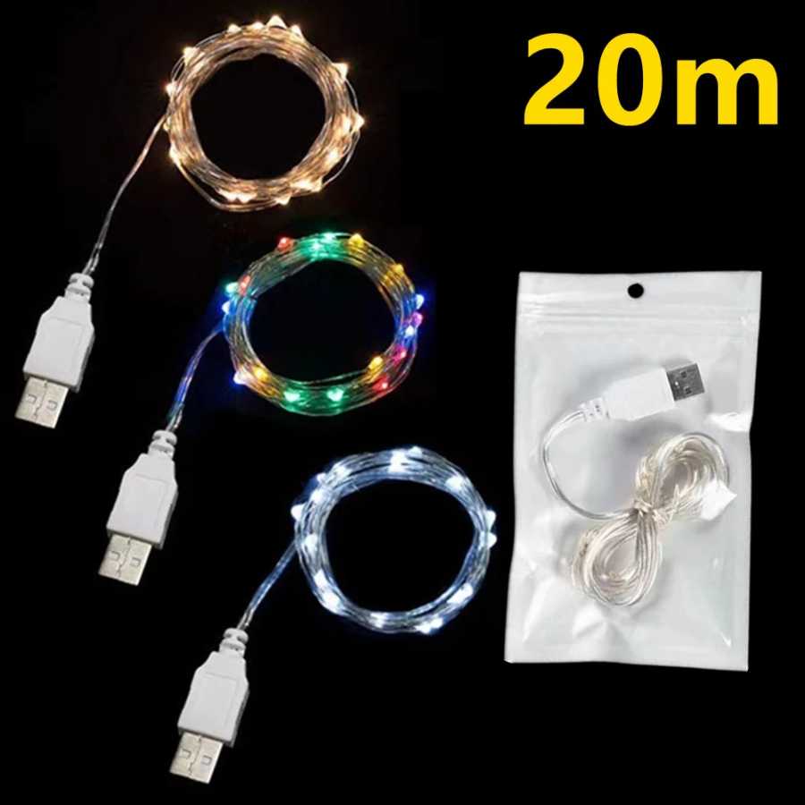 3/10/20 м USB светодиодные гирлянды из медной серебряной проволоки, гирлянда, водонепроницаемые гирлянды для рождественского украшения свадебной вечеринки Наружное освещение