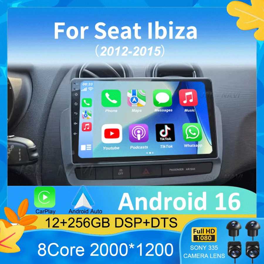 Для Seat Ibiza 2012-2015: Автомобильный мультимедийный видеоплеер с сенсорным QLED-экраном Android 16, 12 ГБ ОЗУ + 256 ГБ ПЗУ, 5G Wi-Fi, Bluetooth, GPS-навигация Автоэлектроника