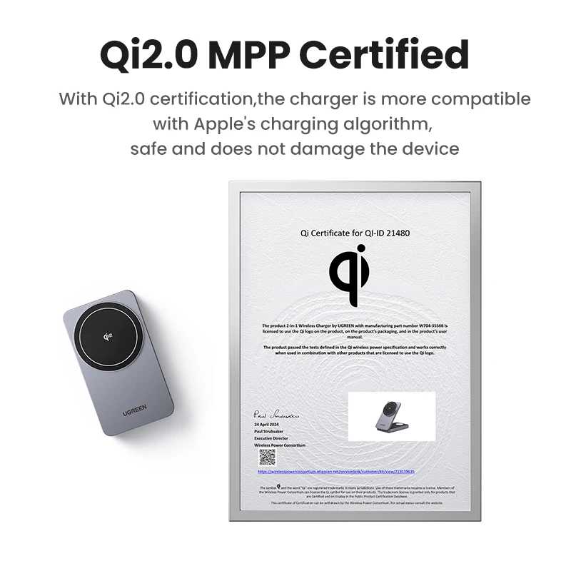 Фотография №2 товара UGREEN MFi 3-в-1 15 Вт MAX Магнитная подставка для беспроводного