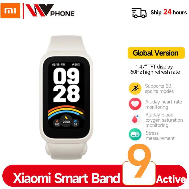Глобальная версия Xiaomi Smart Band 9 Active 1,47-дюймовый TFT-дисплей Xiaomi Band 9 Active Mi Band 9 Active Срок службы батареи до 18 дней 