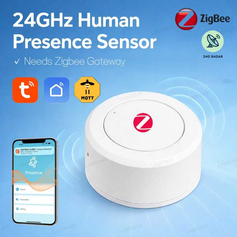 Датчик присутствия человека ZigBee 24G MmWave Radar, мини-PIR-детектор для Tuya Smart Life Z2M, для домашней автоматизации (требуется шлюз) Доступ к автоматизации здания