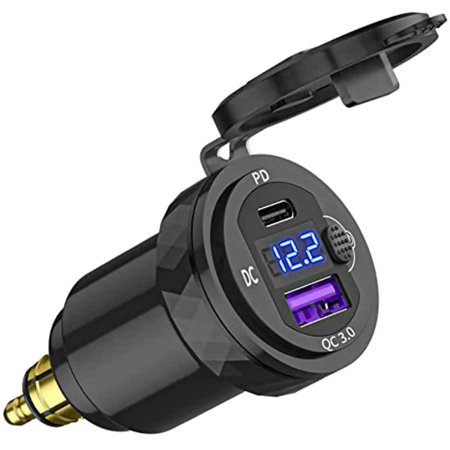 DIN Hella Plug to USB C PD 3.0 QC 3.0 USB Зарядное устройство Адаптер питания Вольтметр с переключателем включения-выключения для мотоцикла BMW Ducati Triumph Аксессуары для мотоциклов