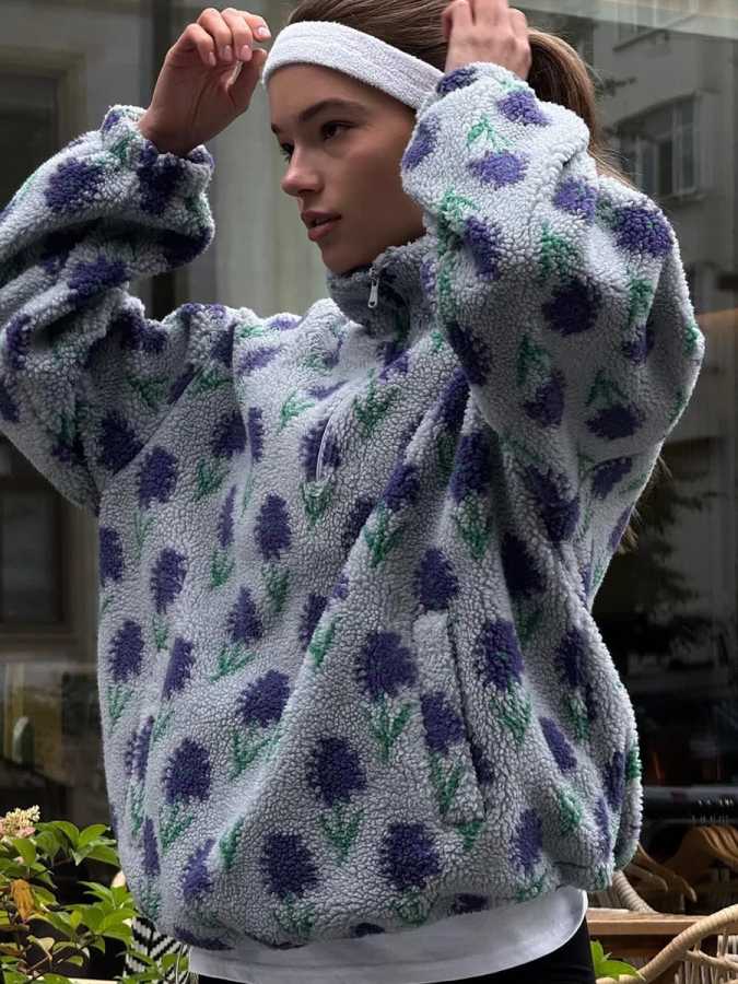 Bornladies женская осенне-зимняя новая флисовая жаккардовая толстовка на молнии, свободные толстовки с высоким воротником Толстовки и свитшоты