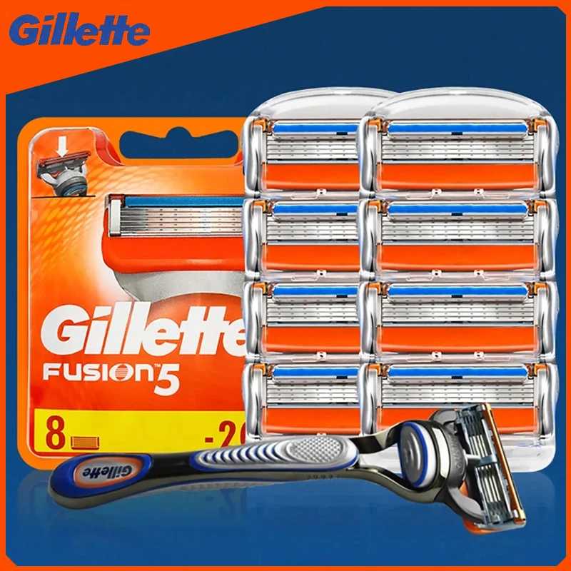 Оригинальные мужские лезвия Gillette Fusion 5, 5-слойные безопасные ручные бритвенные головки, антифрикционные лезвия, сменные стержни для бритвы для бороды Бритье и удаление волос