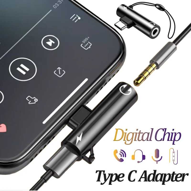 Адаптер для наушников с цифровым декодированием USB типа C на разъем 3,5 мм, разветвитель, быстрое зарядное устройство 20 Вт для Samsung S22 S20 Xiaomi 11 12 iPhone 15 Аксессуары для мобильных телефонов