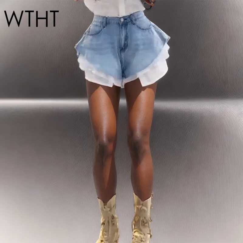 WTHT новые модные женские джинсовые шорты в стиле пэчворк с подолом, лето 2021, модные короткие брюки трапециевидной формы с высокой талией, женские 1LS1393 Шорты