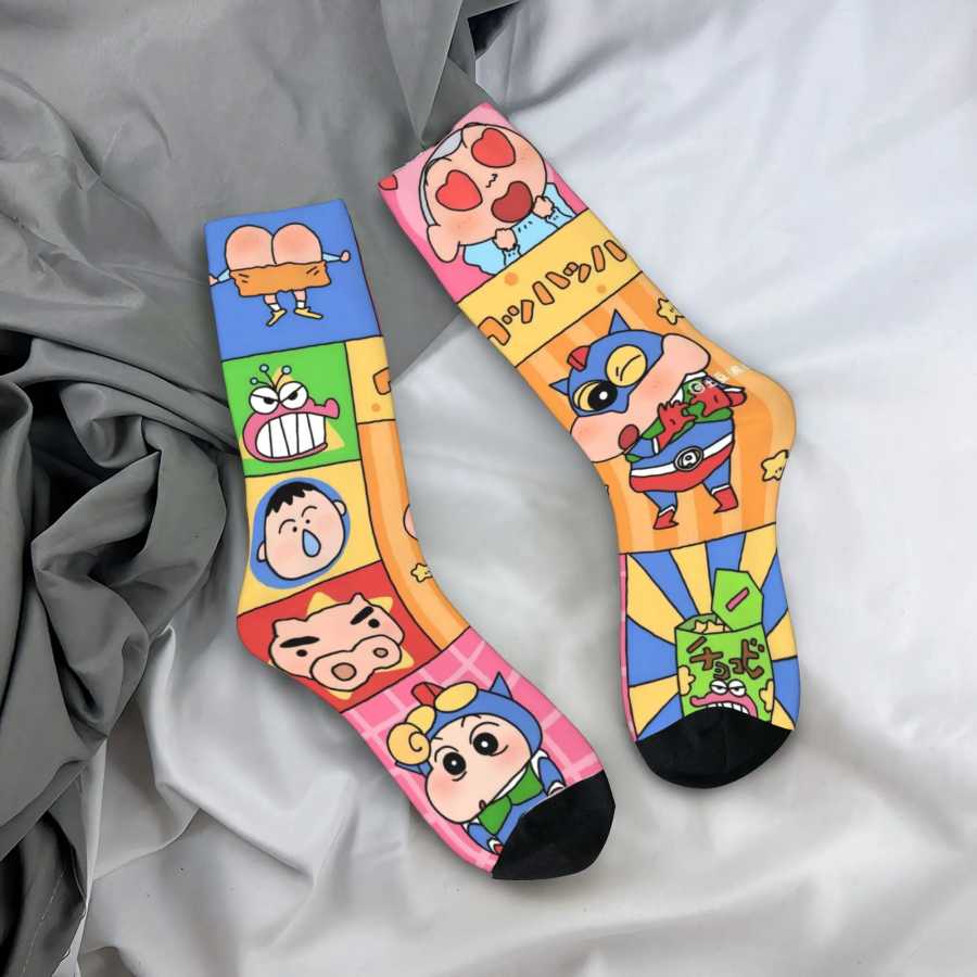 Носки Crayon Shin-chan, нескользящие чулки, мужские дышащие велосипедные носки, осенние корейские носки с рисунком Мужские носки