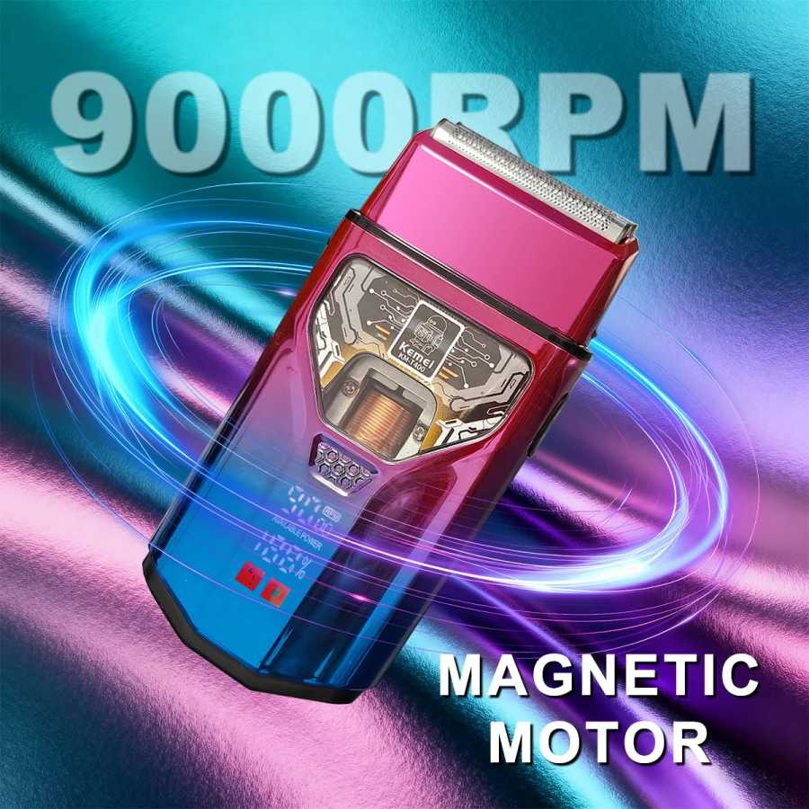KEMEI KM-T400 Двойная фольга 9000 об/мин 5 Вт Двигатель магнитной левитации Светодиодный дисплей 1400 мАч Электробритва Мужская профессиональная парикмахерская бритва Техника для красоты