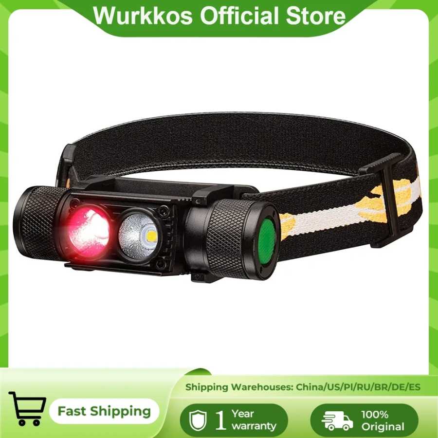 Склад ЕС H25LR LED 90 CRI Перезаряжаемый налобный фонарь IPX6 Мощный легкий налобный фонарик с ярким белым светом + красный 660 нм Портативное освещение