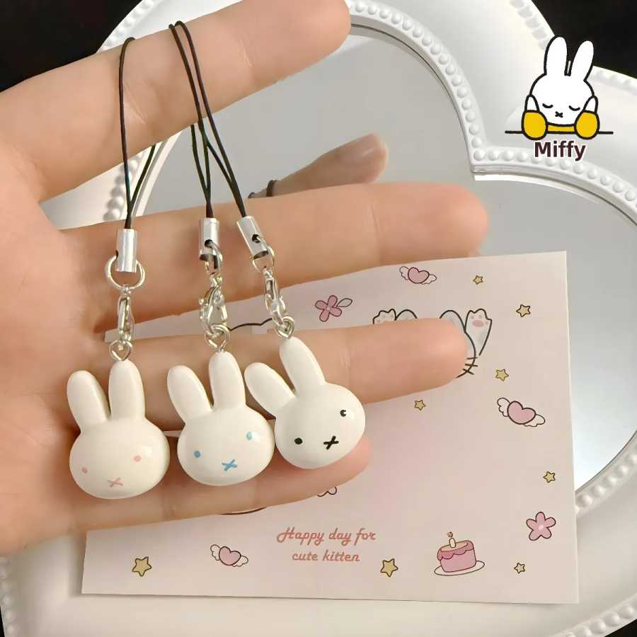 Kawaii Miffy Rabbit брелок милый мультфильм мягкий и очаровательный сердце девушки кремовый колокольчик мультяшная сумка украшение подарок лучшему другу Игровые фигурки и трансформеры