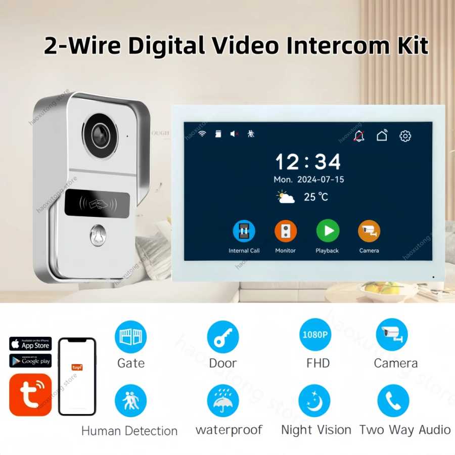 Фотография №1 товара 10-дюймовый Tuya Smart Wi-Fi видеодомофон дверной звонок с электрическим замком