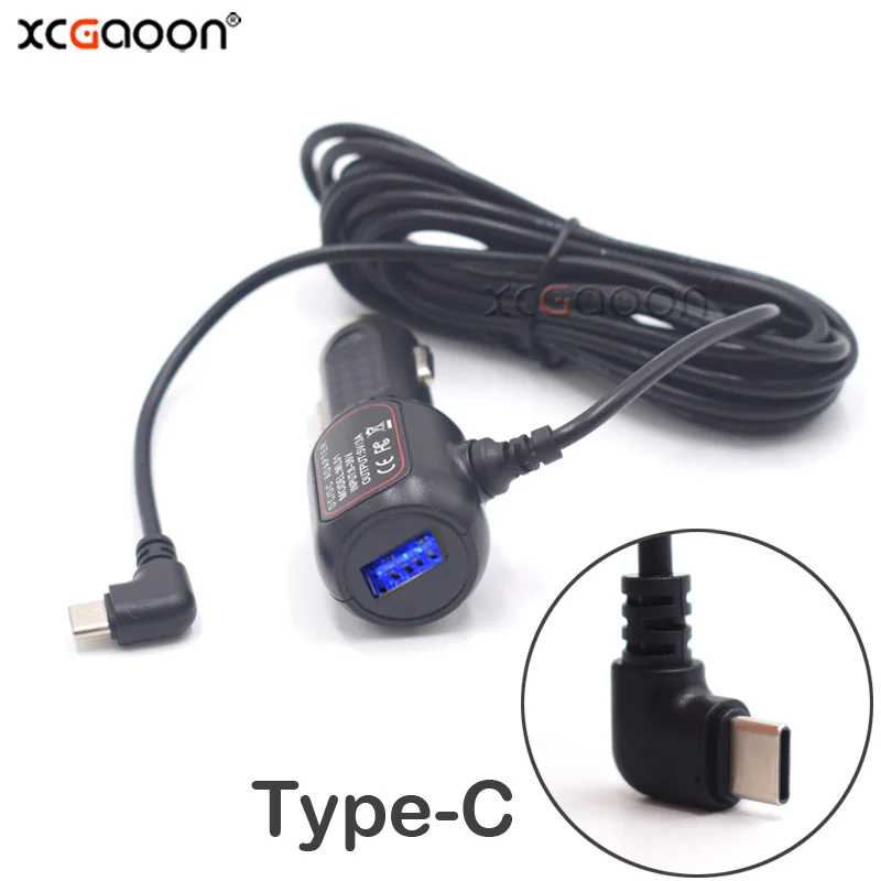 Автомобильное зарядное устройство Type-C USB 5V 2.0A с портом QC3.0 USB2.0A для быстрой зарядки видеорегистраторов, камер, телефонов, GPS-навигаторов - кабель 3.5 м Автоэлектроника