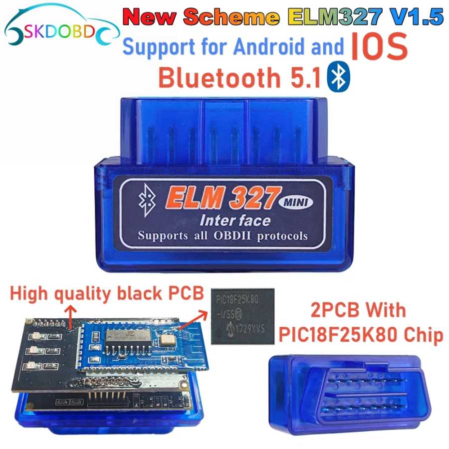Автомобильный мини-сканер ELM327 v1.5 с Bluetooth 5,1 и чипом PIC18F25K80, диагностический инструмент OBD2, считыватель кодов для IOS, Android, Windows Инструмент для ремонта автомобилей