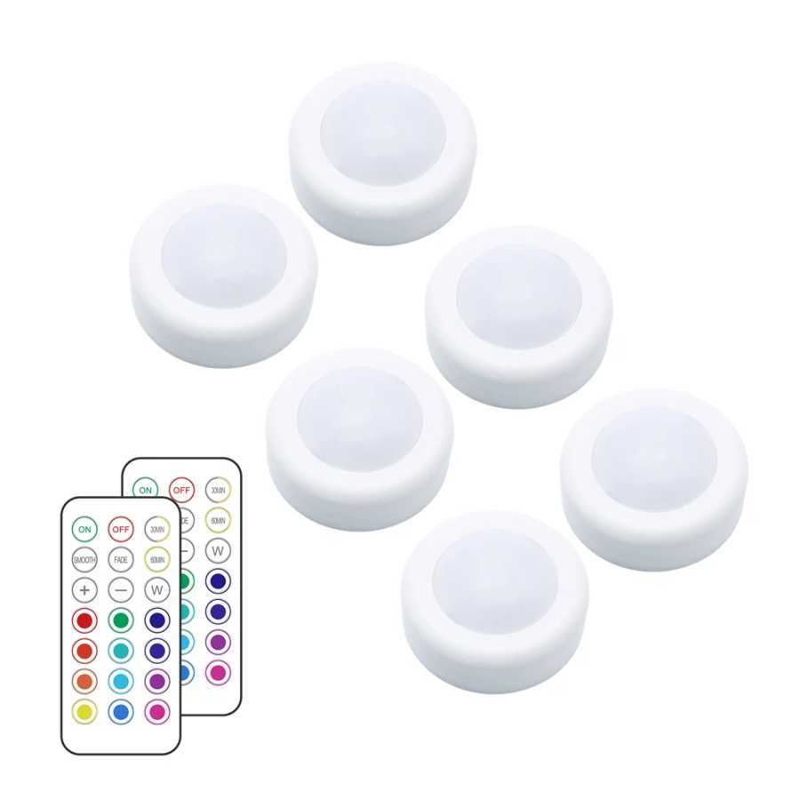 Светодиодный светильник RGB RGBW с шайбой и дистанционным ночником с регулируемой яркостью, наклейка на светильники для дома, кухни, настенного шкафа, шкафа, шкафа Ночники