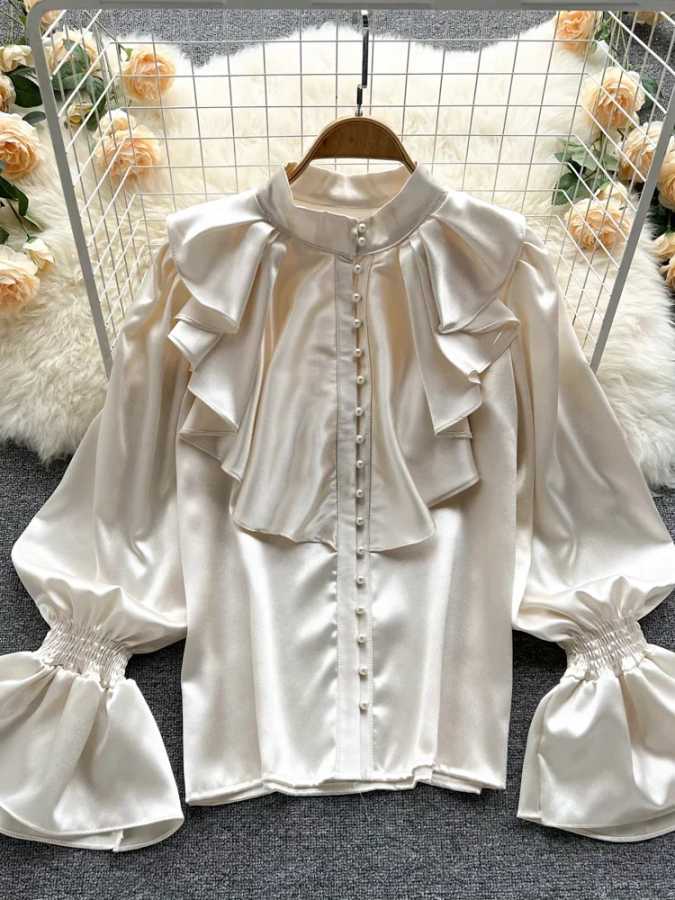 Фотография №1 товара AltGoth Fairycore Элегантная атласная свободная рубашка с длинными расклешенными рукавами