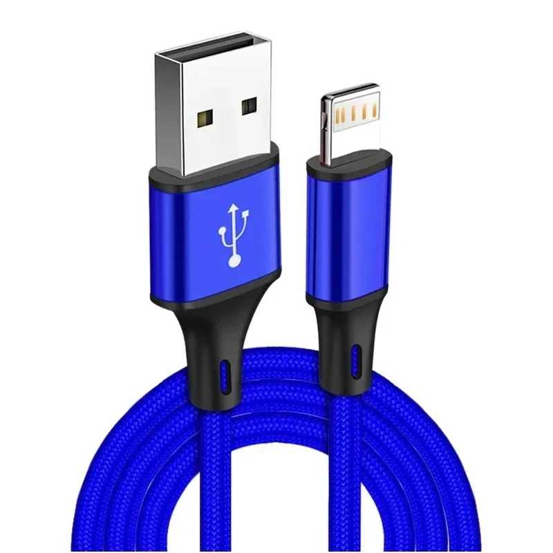 USB-кабель для зарядки данных 1 м, 2 м, 3 м для iPhone X XR XS 11 12 13 Pro Max 6 6S 7 8 14 Plus SE Шнур для быстрой зарядки с нейлоновой оплеткой Аксессуары для мобильных телефонов