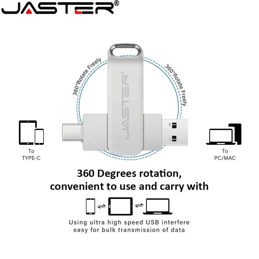 Фотография №1 товара JASTER Бесплатный индивидуальный логотип TYPE-C Pen Drive 128 ГБ Вращающийся